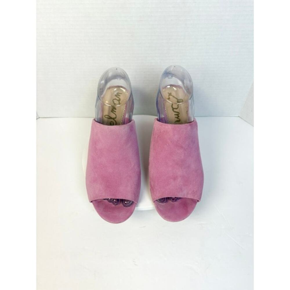 Sam Edelman Pink Suede Rheta Mules Peep Toe Block Heel Barbiecore Sandals 8.5 - Picture 2 of 10